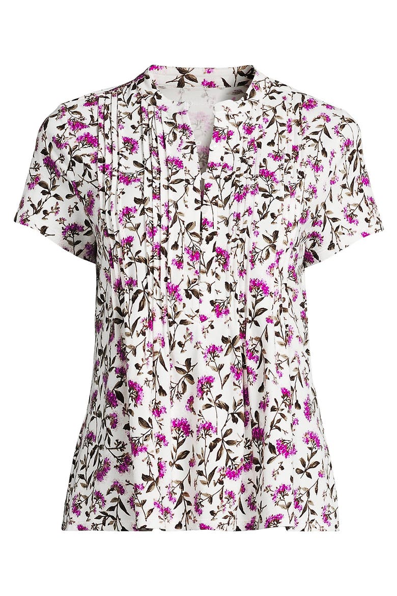Plus Size Lightweight Jersey Button Pintuck Top, Alternate, color, Ivory/Pink Hydrangea