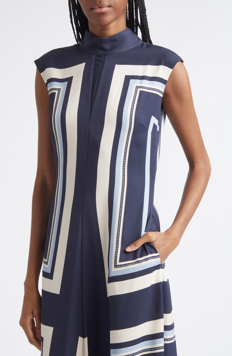 Reiss Lissy Printed Mock Neck Dress, Alternate, color, Navy