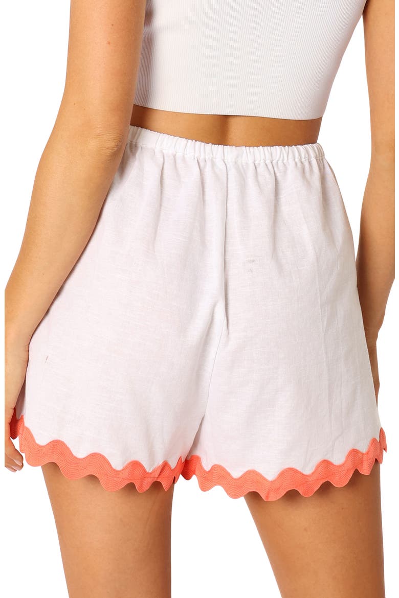 Harry Rickrack Trim Cotton & Linen Drawstring Shorts, Alternate, color, WHITE/ MELON
