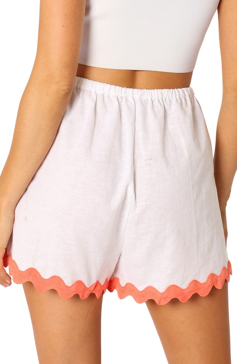 Petal & Pup Harry Rickrack Trim Cotton & Linen Drawstring Shorts, Alternate, color, White/ Melon