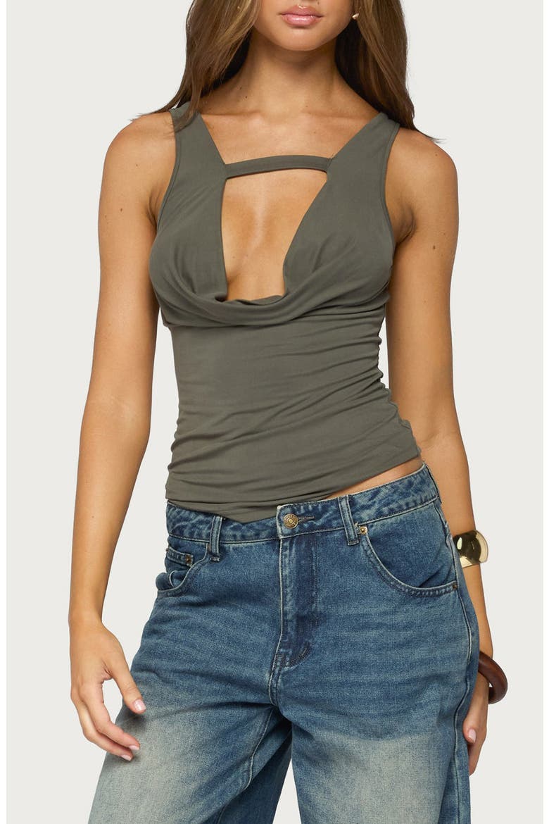 Emeri Deep Cowl Neck Cutout Top, Main, color, OLIVE