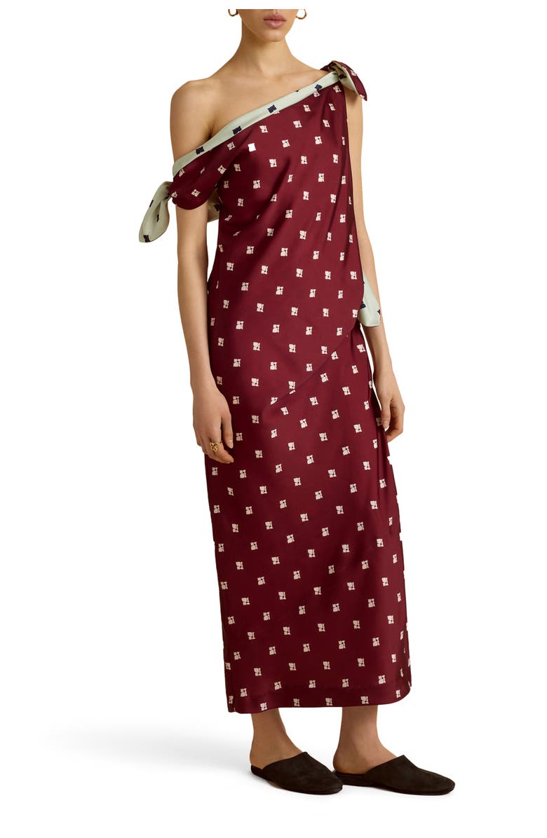 Marina Moscone Twill Polka Dot Tabard Tie Dress, Main, color, Rosso Levanto/Ecru Floral