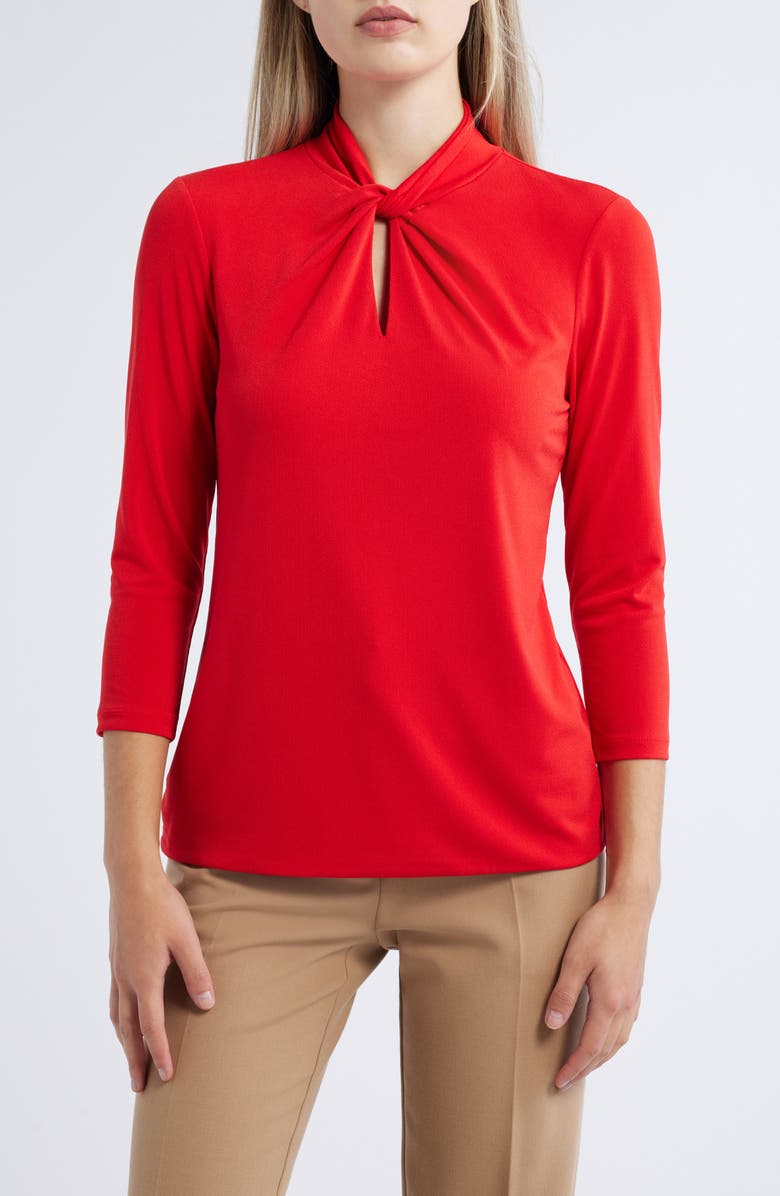Anne Klein Twist Neck Keyhole Top, Main, color, Poppy