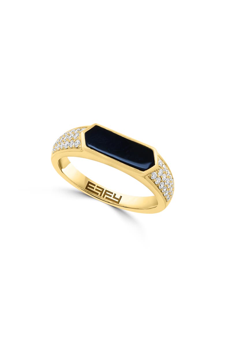 Gold Plated Sterling Silver Onyx & Diamond Signet Ring, Main, color, BLACK