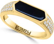EFFY Gold Plated Sterling Silver Onyx & Diamond Signet Ring