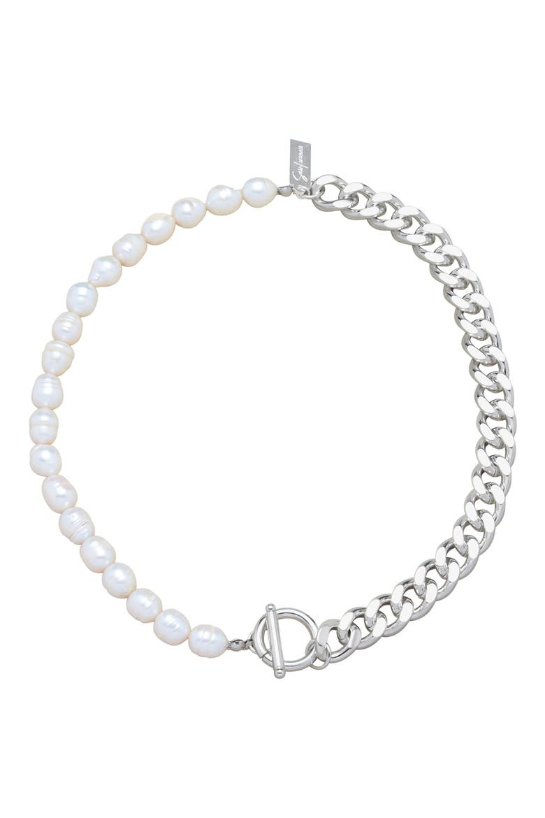 Freshwater Pearl & Curb Chain Necklace, Main, color, WHITE/SILVER