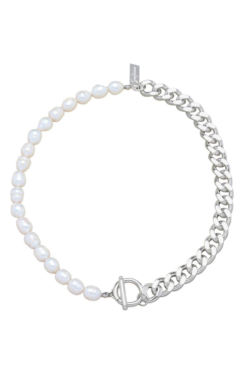 st. Moran Freshwater Pearl & Curb Chain Necklace, Main, color, White/Silver
