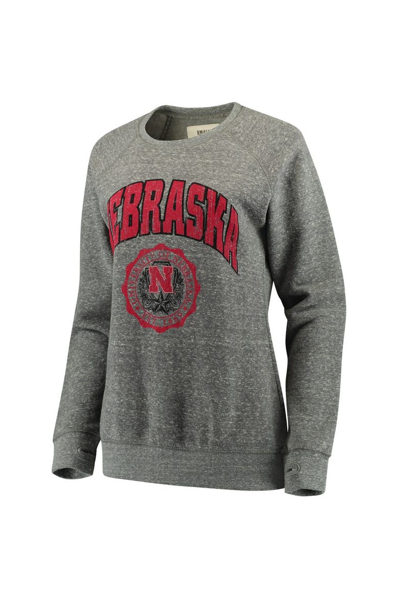 Women's Pressbox Heathered Gray Nebraska Huskers Edith Vintage Knobi Pullover Sweatshirt, Alternate, color, Heather Gray