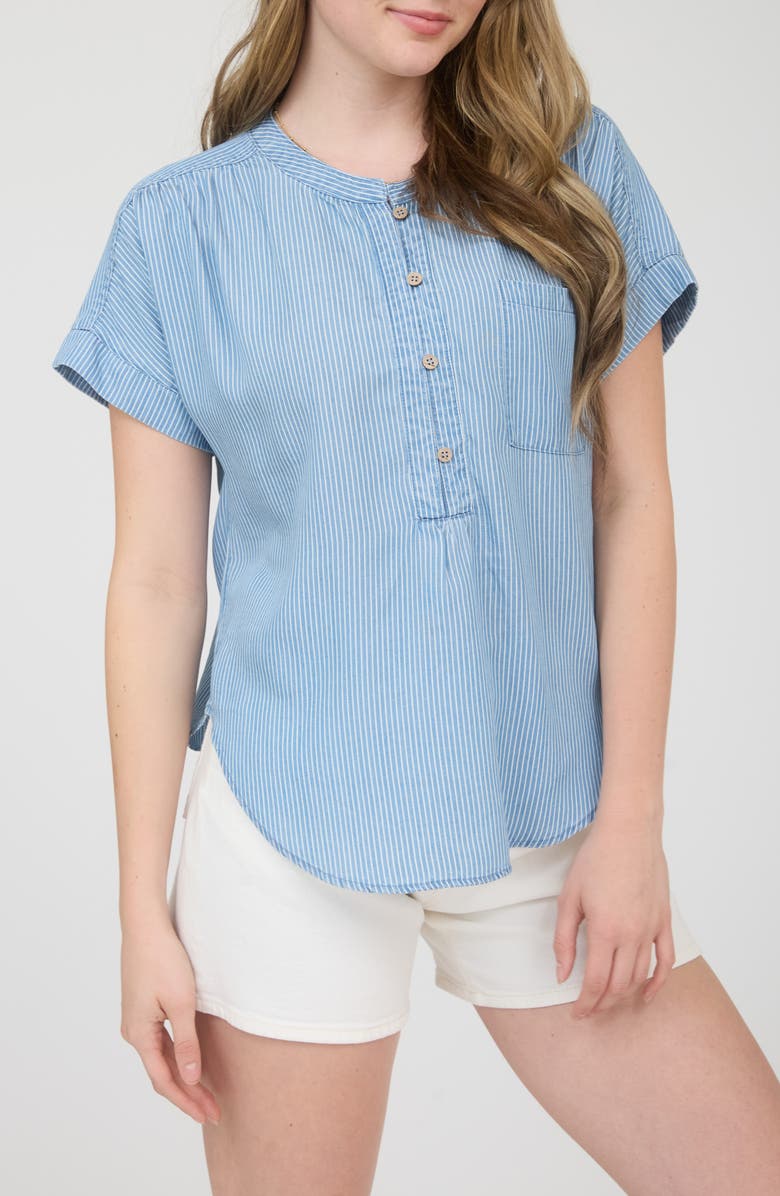 Blu Pepper Button Up Stripe Top, Main, color, Chambray