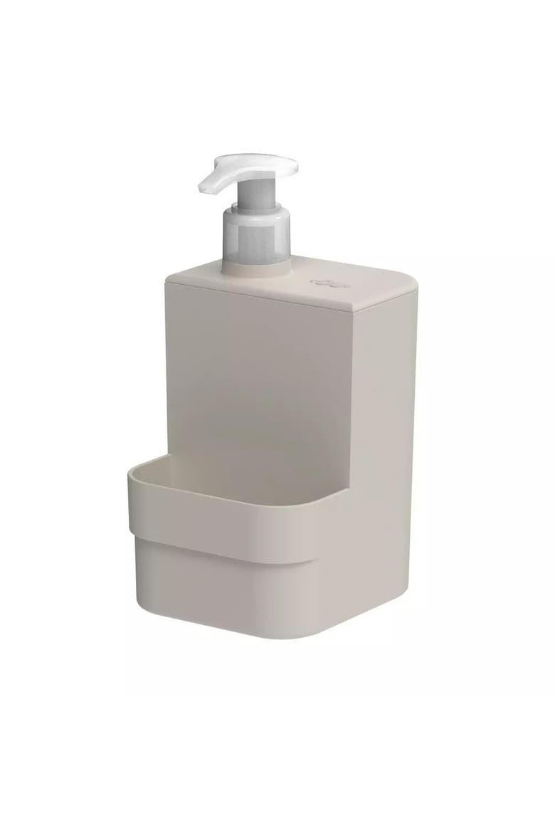 Clear Durable Kitchen Dish Soap Dispenser Organizer with Sponge Holder, 16 oz, Main, color, Beige