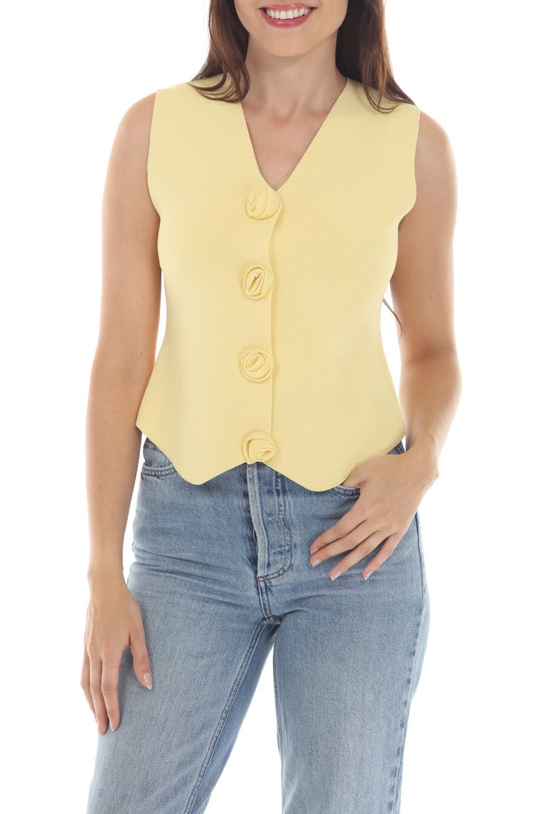 Rosette Button Front Knit Vest, Main, color, YELLOW