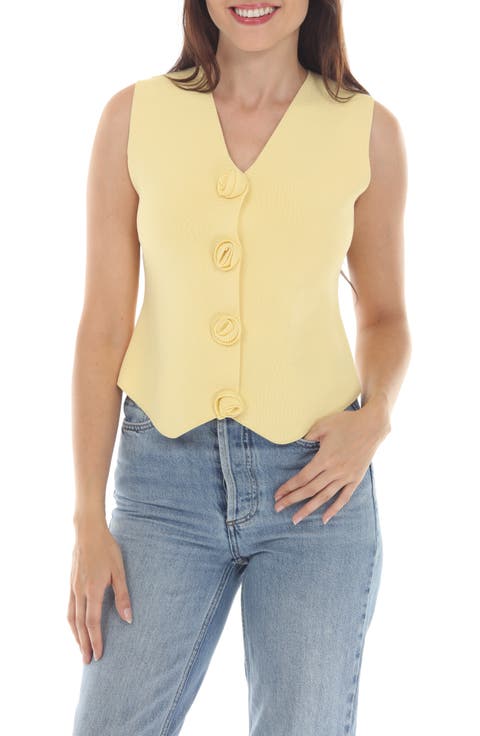 Rosette Button Front Knit Vest