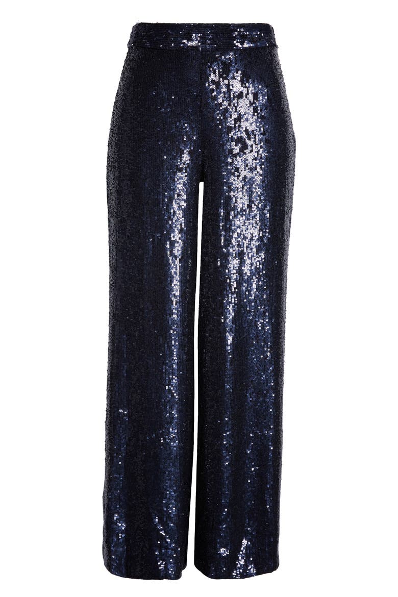 Adieu Sequin Wide Leg Silk Pants, Alternate, color, MIDNIGHT