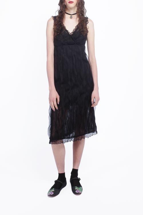 Anna Sui Black Lace Combo Sleeveless Lace Dress In Black