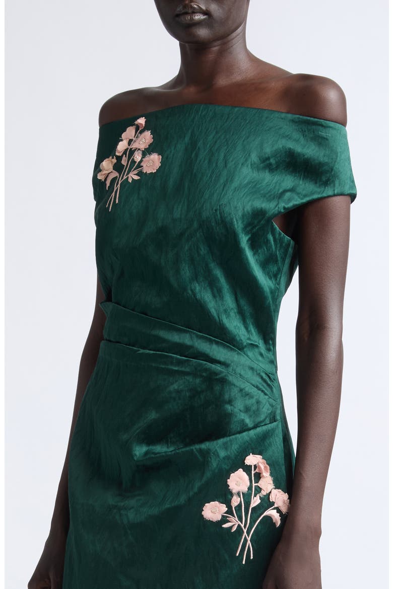 Embroidered Textured Satin Cocktail Dress, Alternate, color, FOREST GREEN
