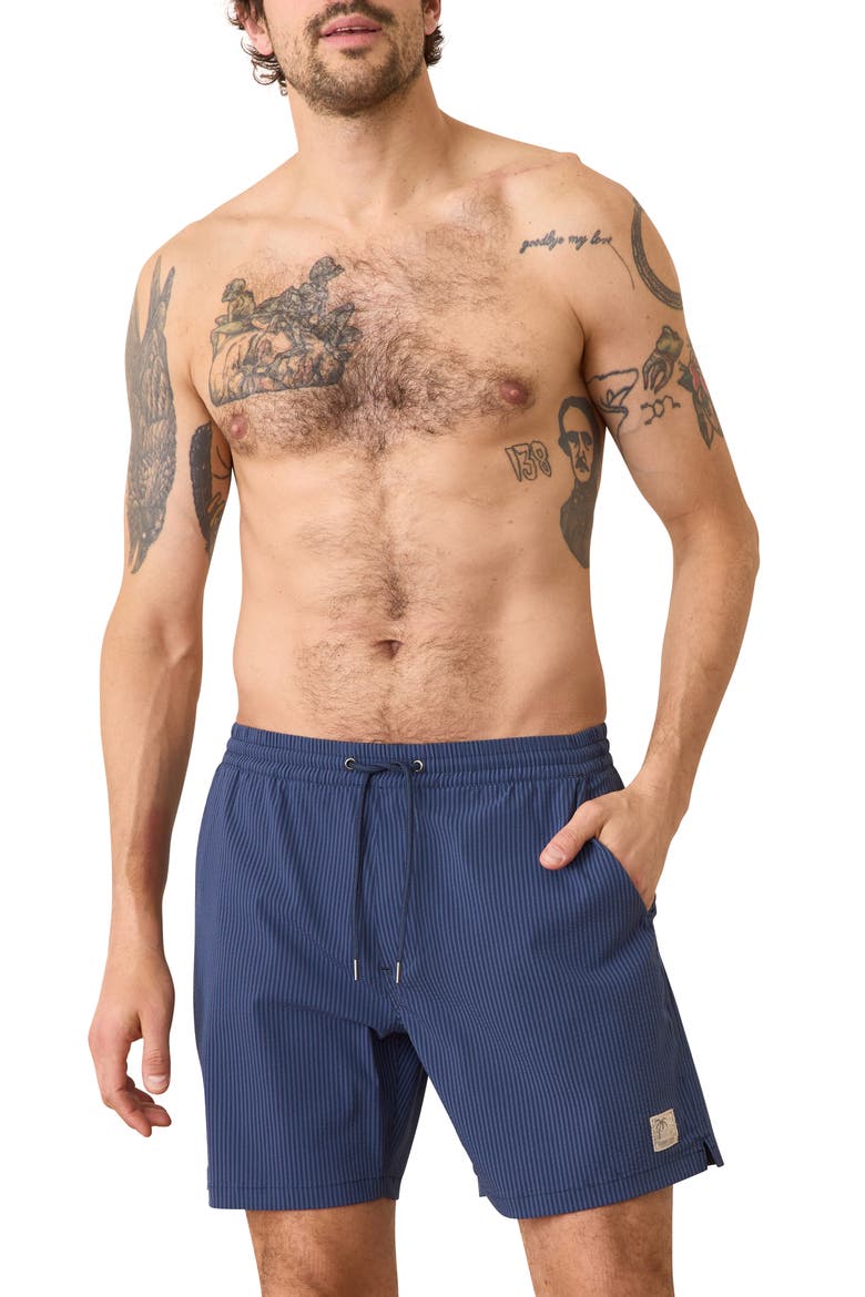 Navy/Blue Striped Lined Sport Hybrid Swim Shorts, Main, color, NAVY/ BLUE STRIPE