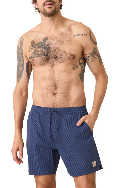 Navy/Blue Striped Lined Sport Hybrid Swim Shorts