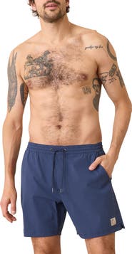 Marine Layer Navy/Blue Striped Lined Sport Hybrid Swim Shorts