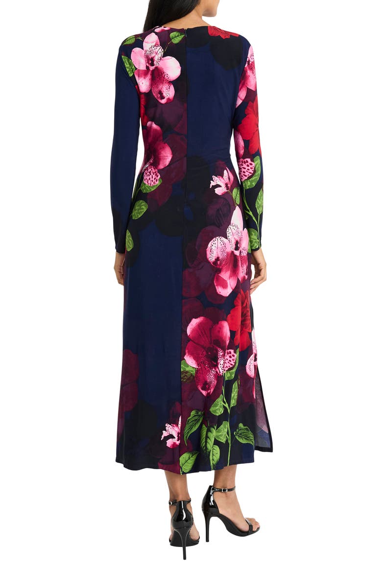 Floral Print Long Sleeve Maxi Dress, Alternate, color, NAVY/ FLAME