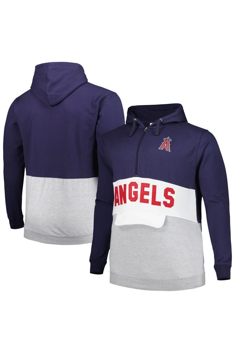 Men's Navy/White Los Angeles Angels Big & Tall Fleece Half-Zip Hoodie, Main, color, Navy