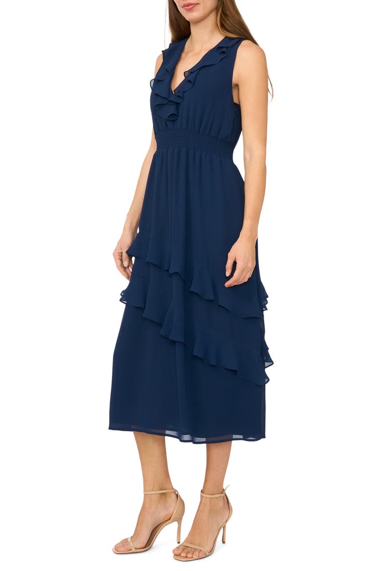 V-Neck Tiered Midi Dress, Alternate, color, CLASSIC NAVY