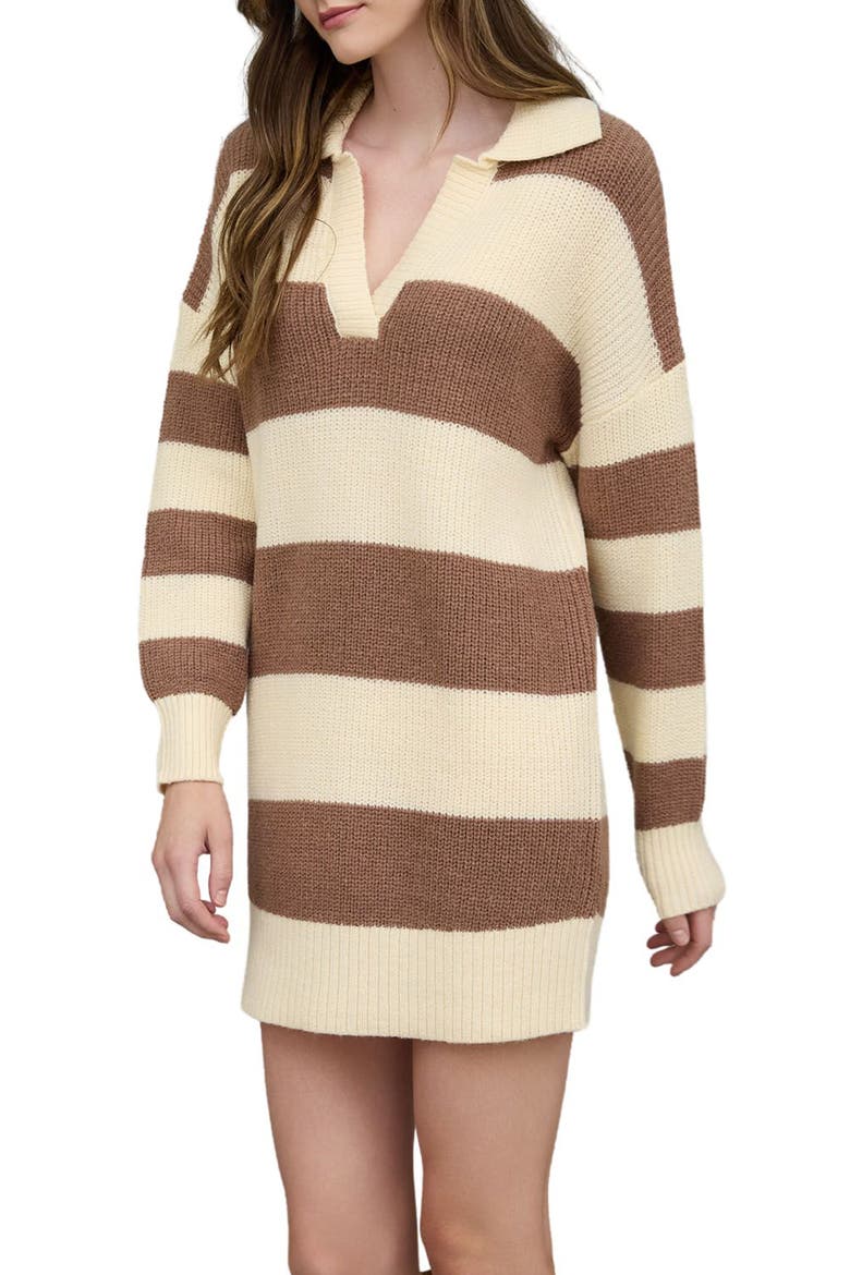 Stripe Long Sleeve Sweater Dress, Alternate, color, BROWN