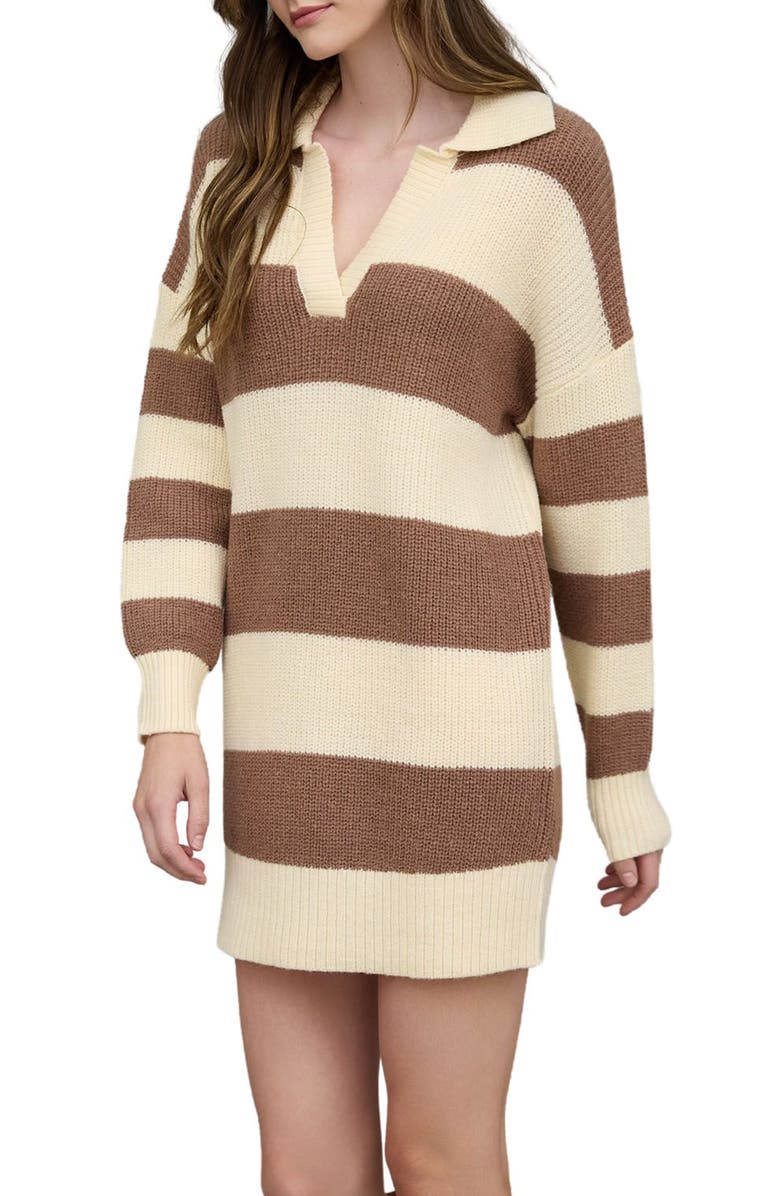 Blu Pepper Stripe Long Sleeve Sweater Dress, Alternate, color, Brown