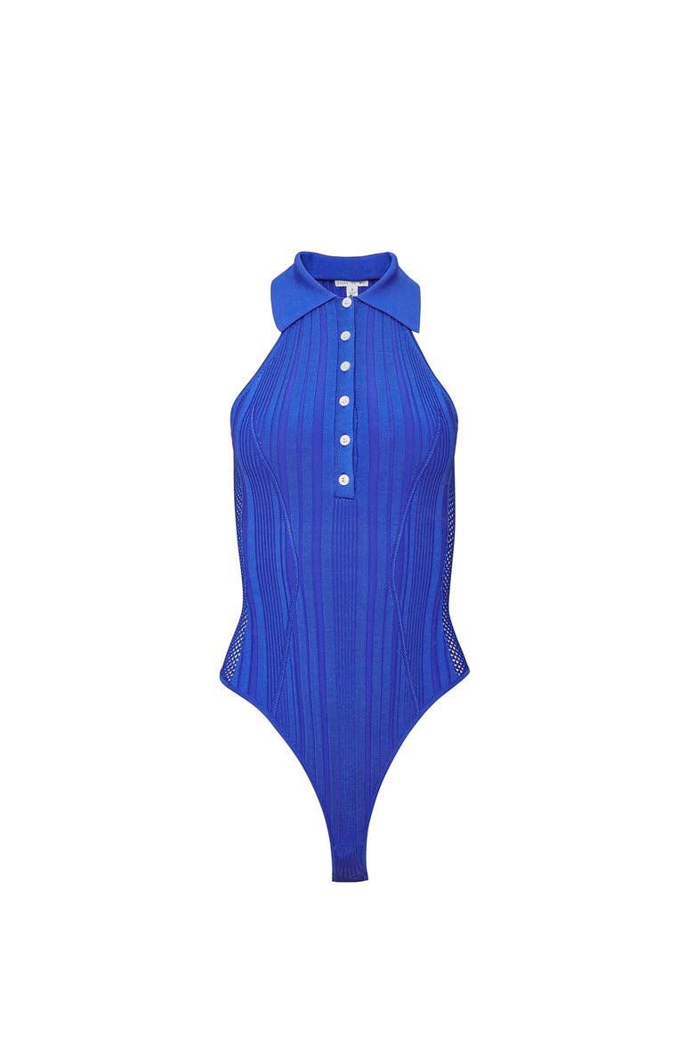 Rib & Crochet Bodysuit, Main, color, Hydrangea