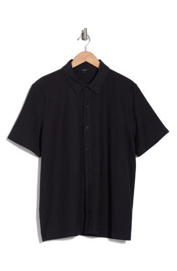 Vince Slub Knit Short Sleeve Cotton Button-up Shirt In Coastal