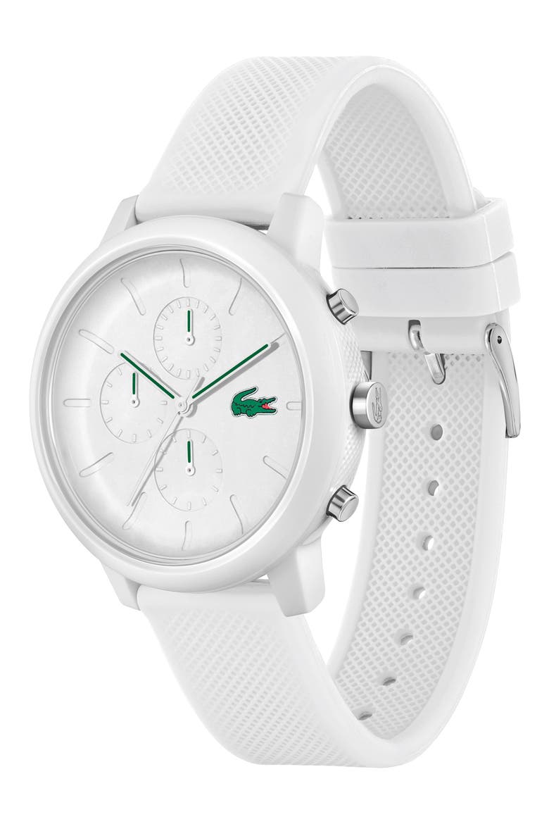 12.12 Chronograph Silicone Strap Watch, 44mm, Alternate, color, WHITE