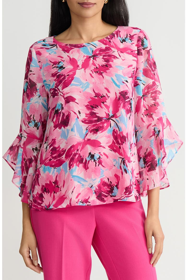 Floral Print Flutter Sleeve Top, Main, color, LILY WHITE MULTI