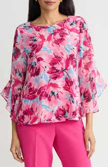Floral Print Flutter Sleeve Top