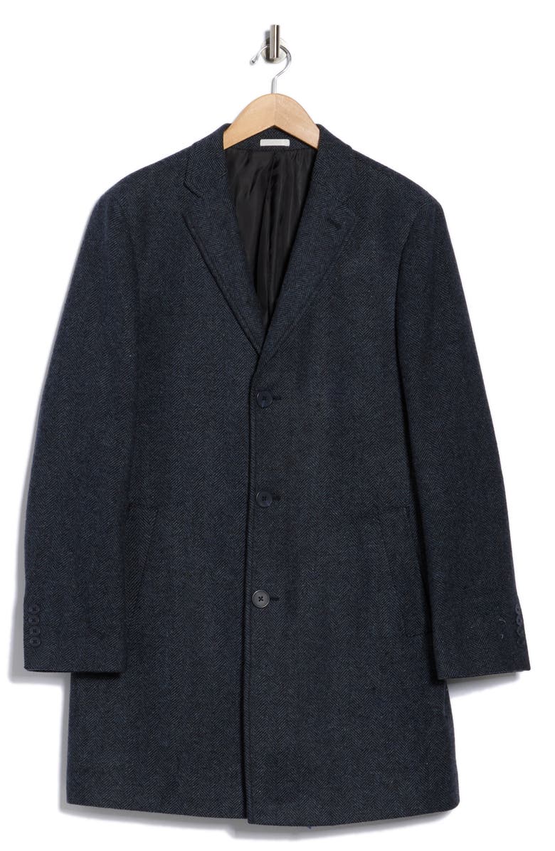 NORDSTROM RACK Herringbone Topcoat, Alternate, color, Navy Herringbone Lana