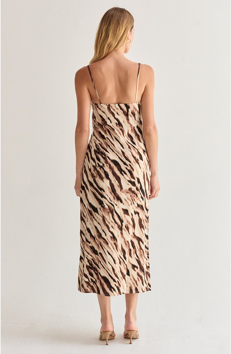 CRESCENT Abstract Animal Print Midi Slip Dress, Alternate, color, Brown