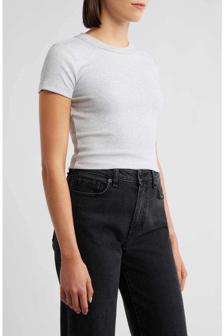 Crop Stretch Cotton T-Shirt, Alternate, color, LIGHT GREY MELANGE