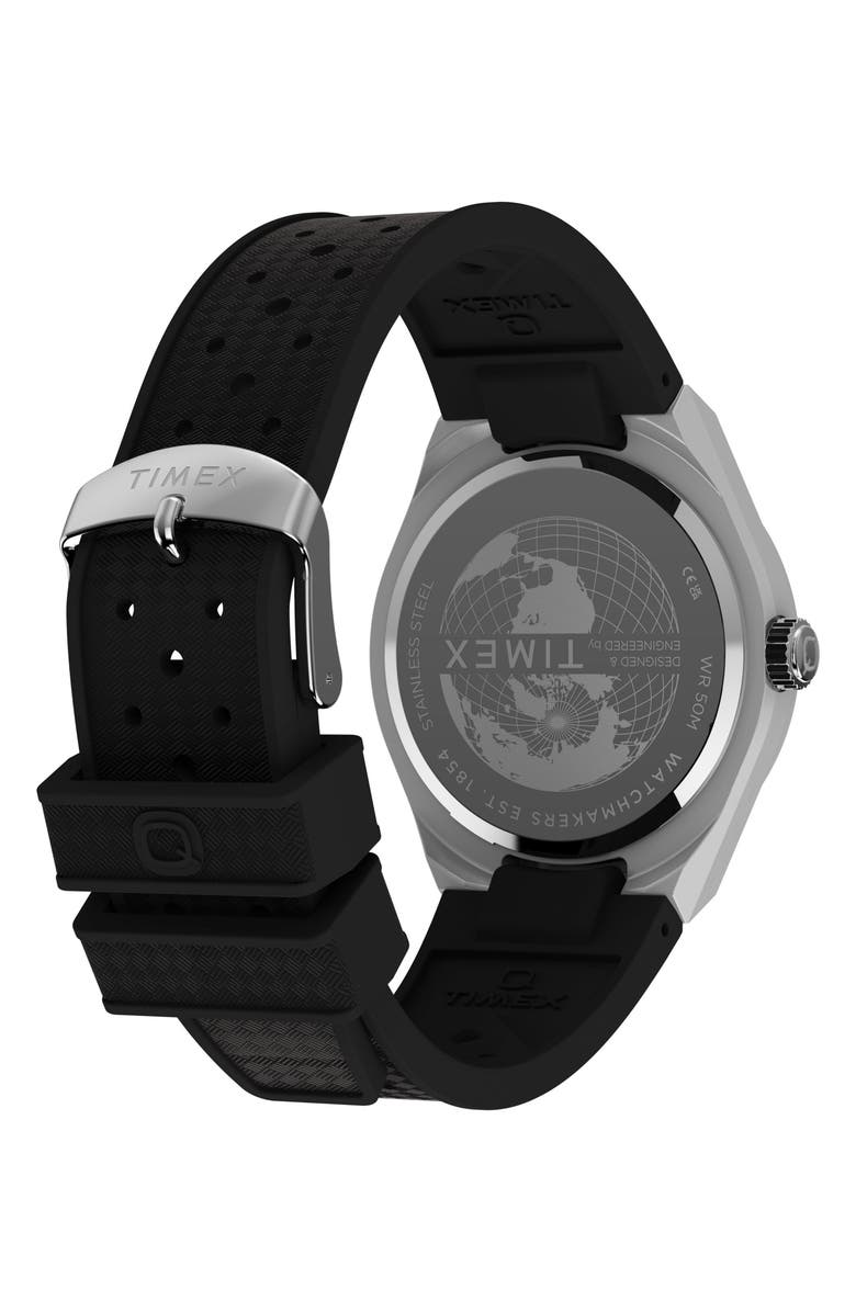 Timex<sup>®</sup> Q Timex Continental GMT 39mm Synthetic Rubber Watch, Alternate, color, Stainless Steel