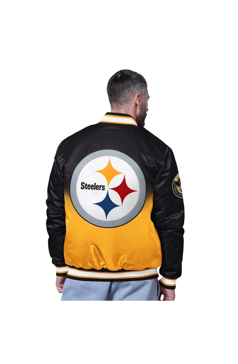 STARTER Men
s Starter Black Pittsburgh Steelers Pass Rush Varsity Full-Snap Jacket, Alternate, color, Black