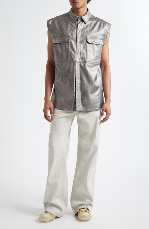 Rick Owens Metallilc Leather Sleeveless Snap-up Shirt Jacket In Gunmetal