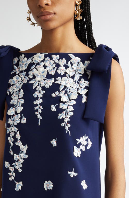 Carolina Herrera Floral Embroidered Stretch Stretch Crepe Minidress