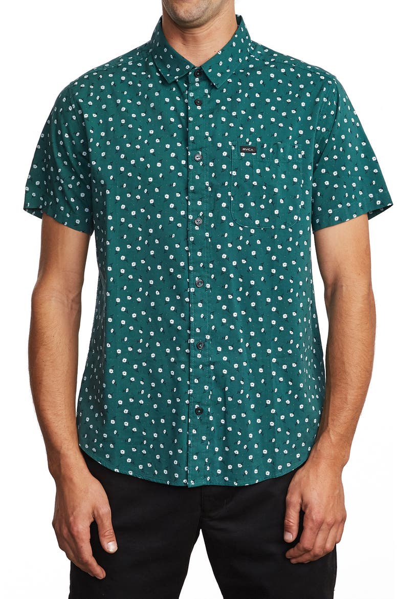 Prelude Floral Print Short Sleeve Button-Down Shirt, Main, color, ALPINE