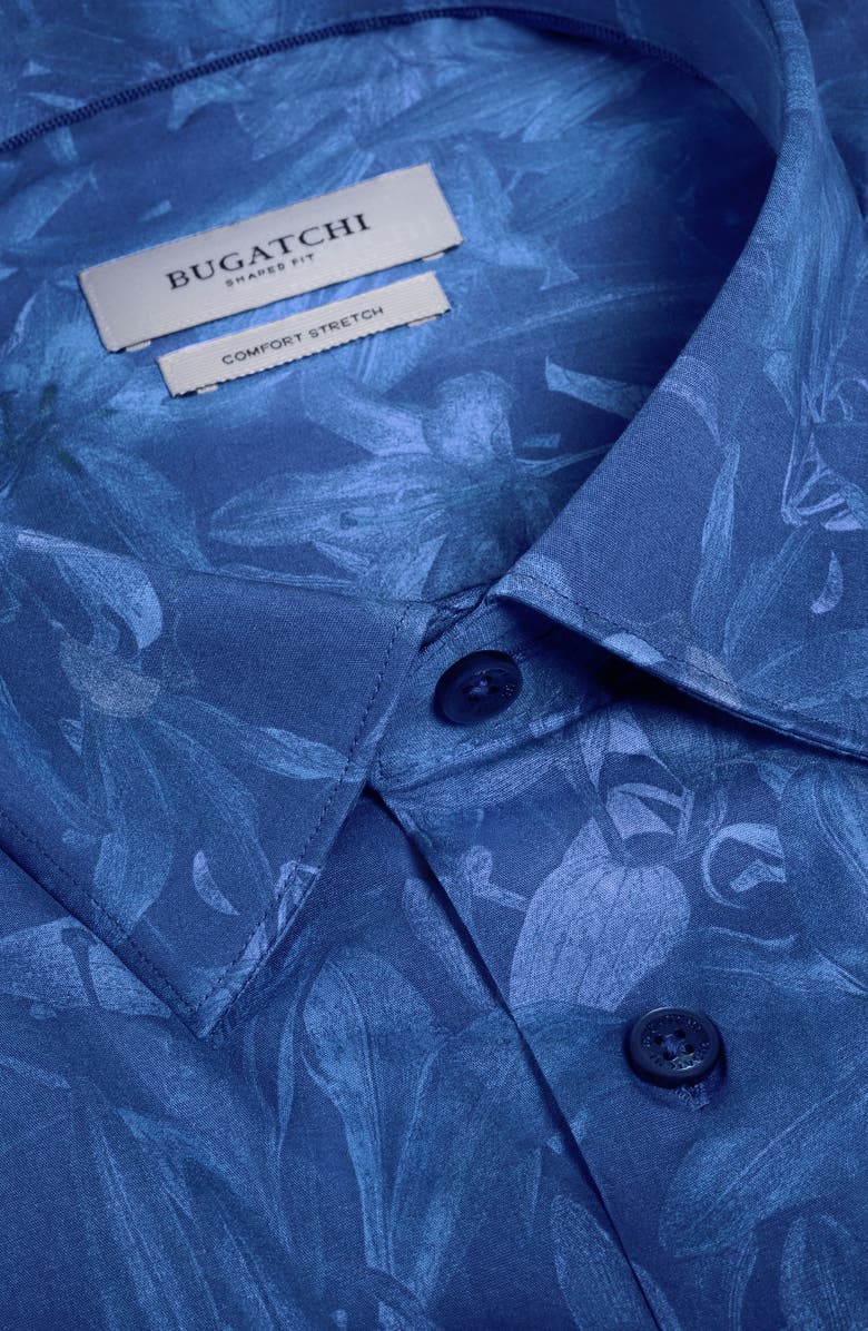 Bugatchi Julian Shaped Fit Floral Stretch Cotton Button-Up Shirt, Alternate, color, Classic Blue