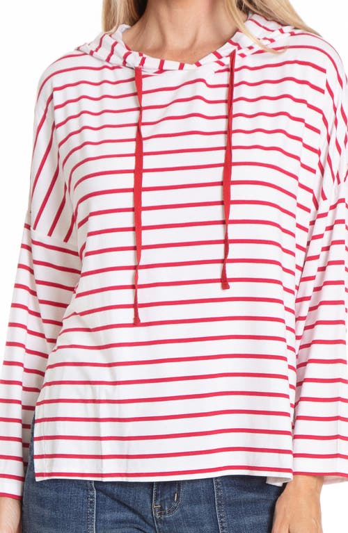 Apny Stripe Side Slit Hoodie In Red/white Stripe