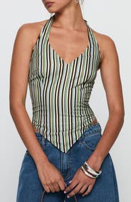 Princess Polly High Gear Stripe Smocked Halter Top