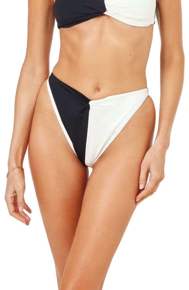LSPACE Jada Bitsy Twist Front Bikini Bottoms, Main, color, Black/Cream