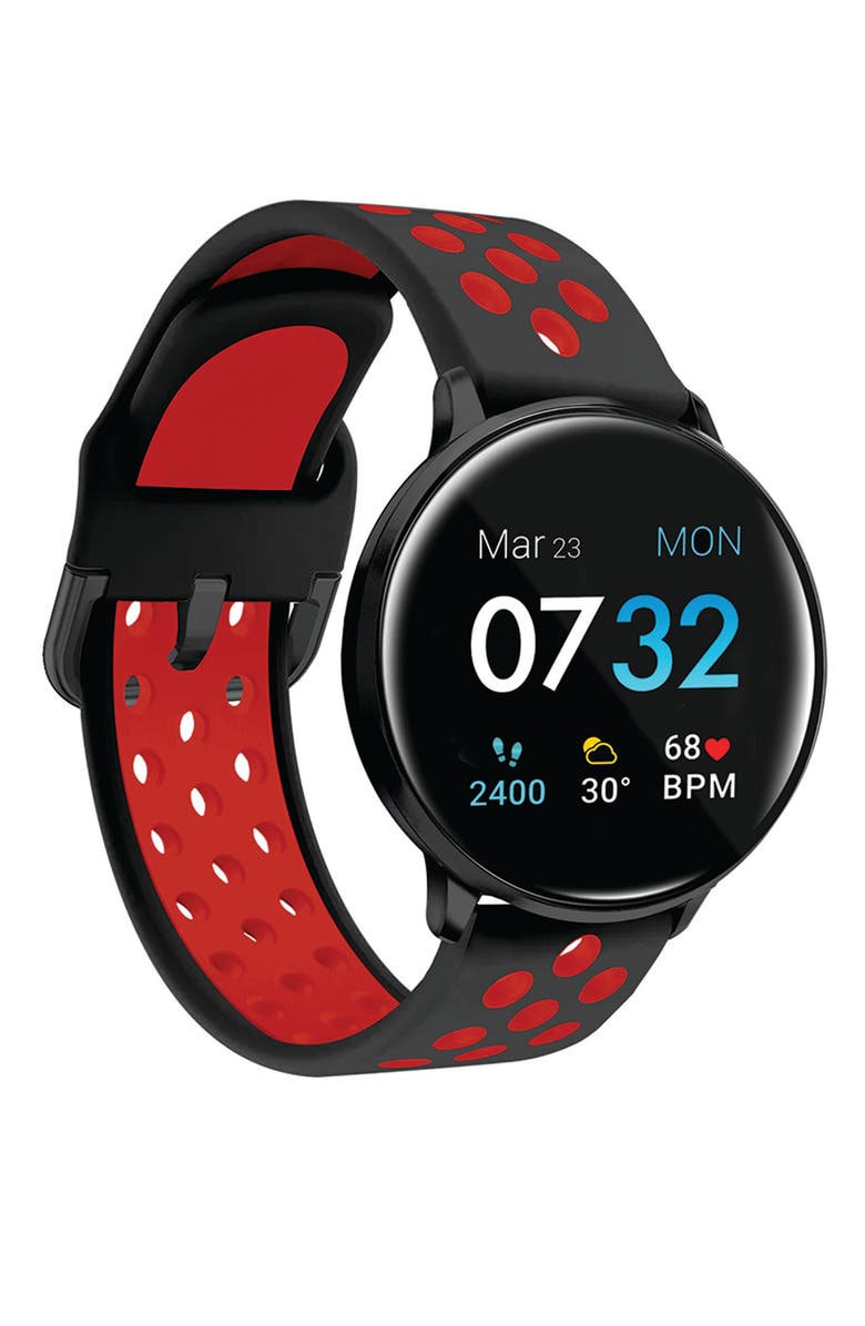 I TOUCH Sport 3 Black Case Black/Red Perforated Strap Touchscreen Smartwatch, 45mm, Main, color, 