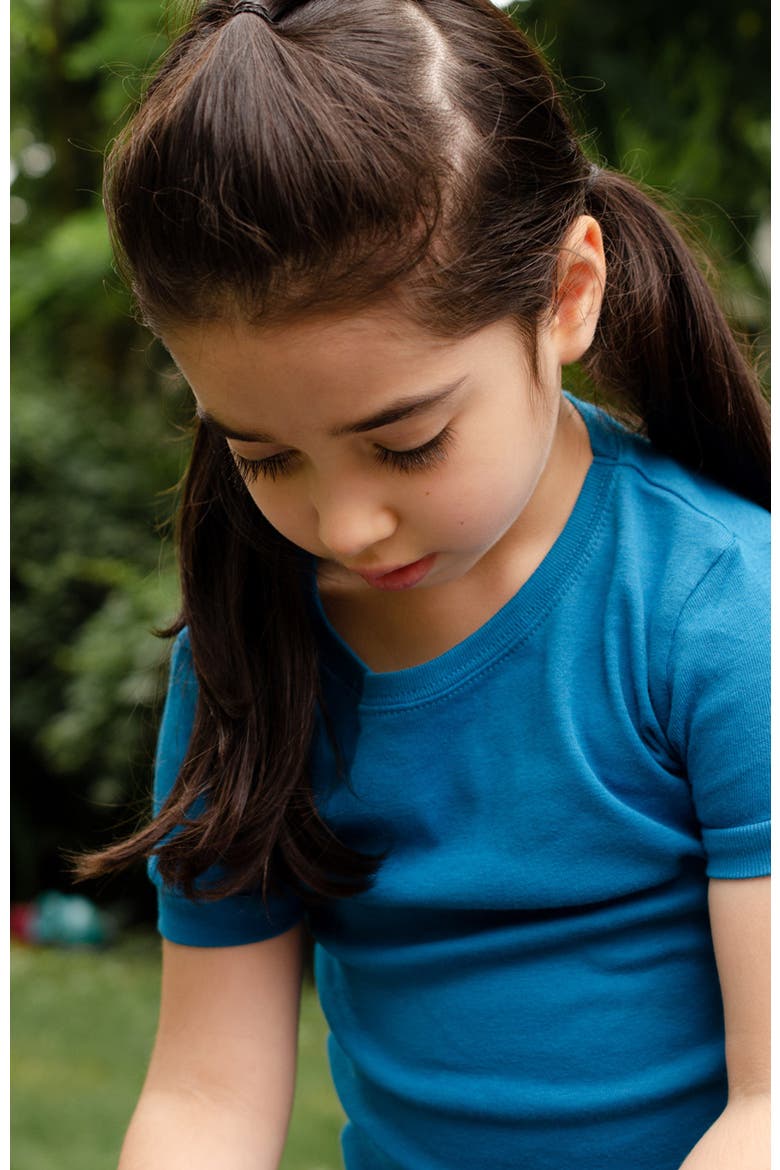 Kids Short Sleeve Cotton Solid Matching Family Pajamas, Alternate, color, TEAL BLUE