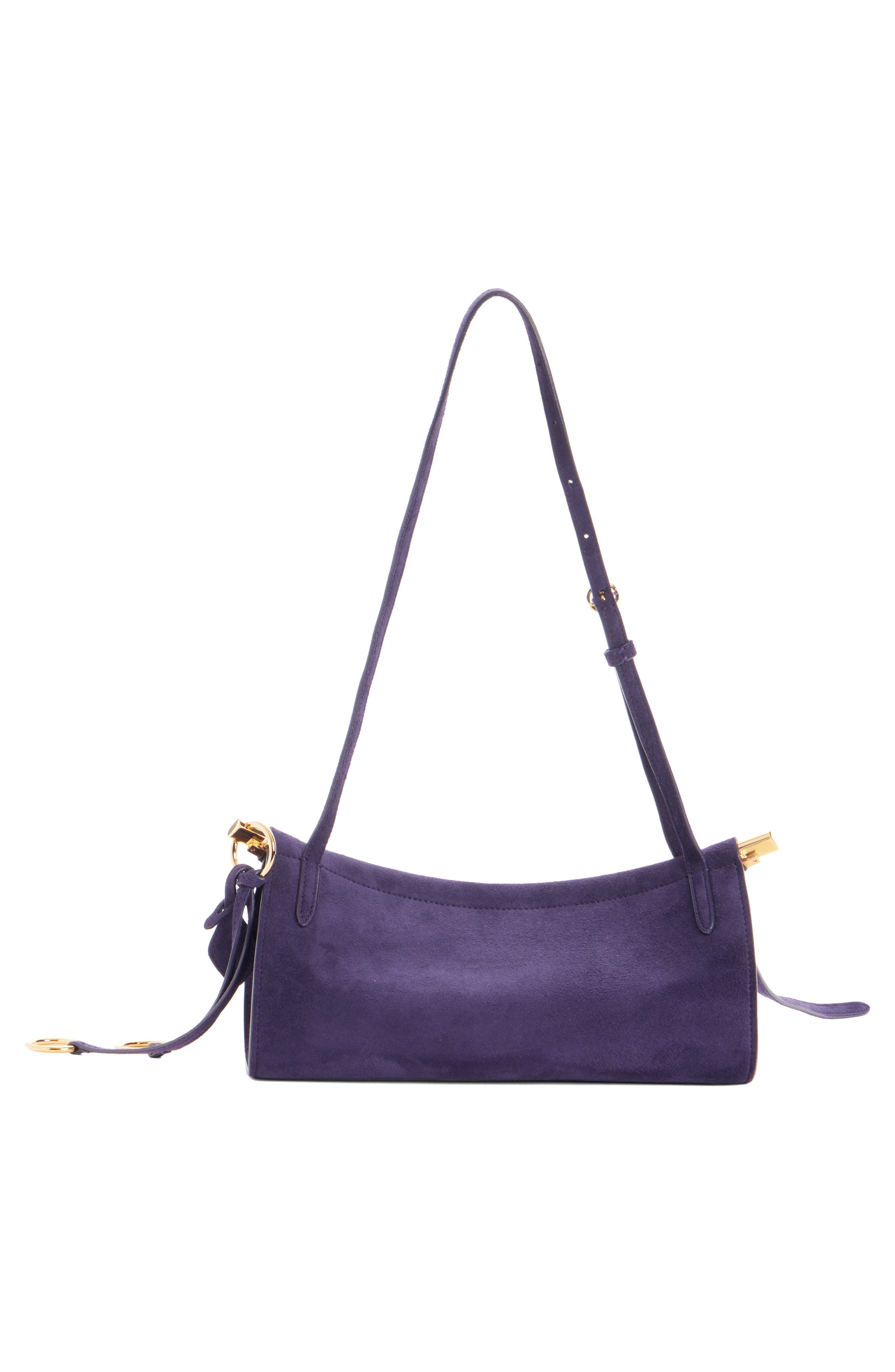 Alaïa Small Le Click East/West Suede Shoulder Bag, Alternate, color, Aubergine