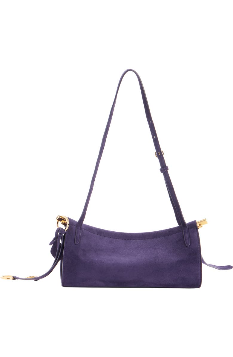 Alaïa Small Le Click East/West Suede Shoulder Bag, Alternate, color, Aubergine