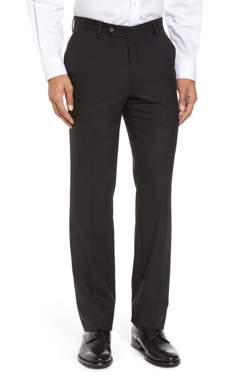 Flat Front Stretch Solid Wool Trousers