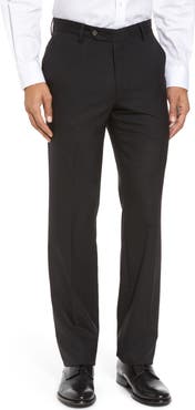 Berle Flat Front Stretch Solid Wool Trousers